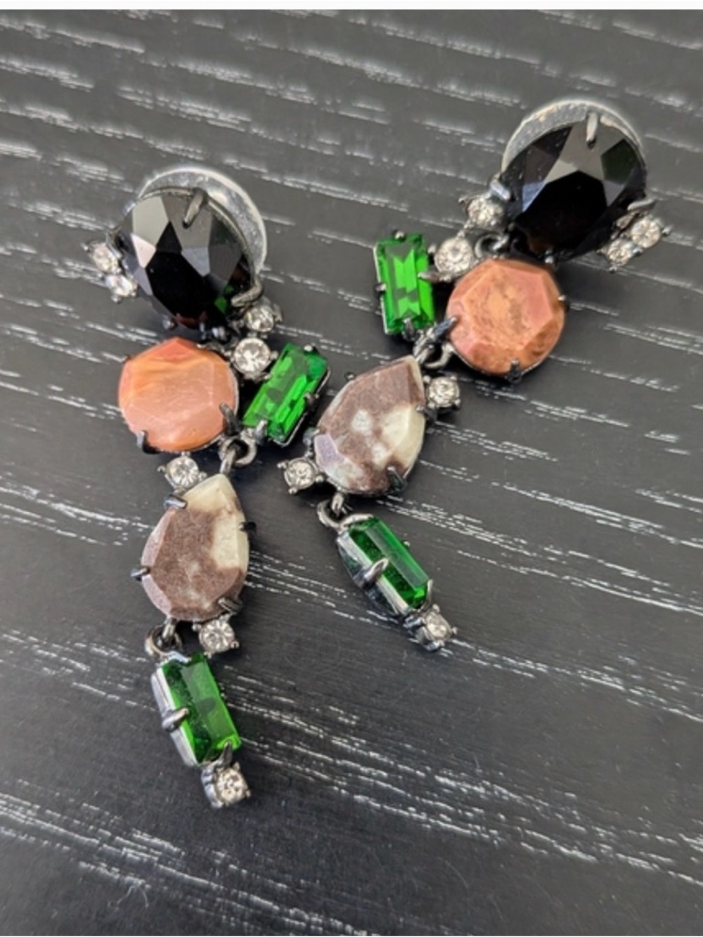 CAbi Black, Green and Peach Multi-Stone Dangle Earrings